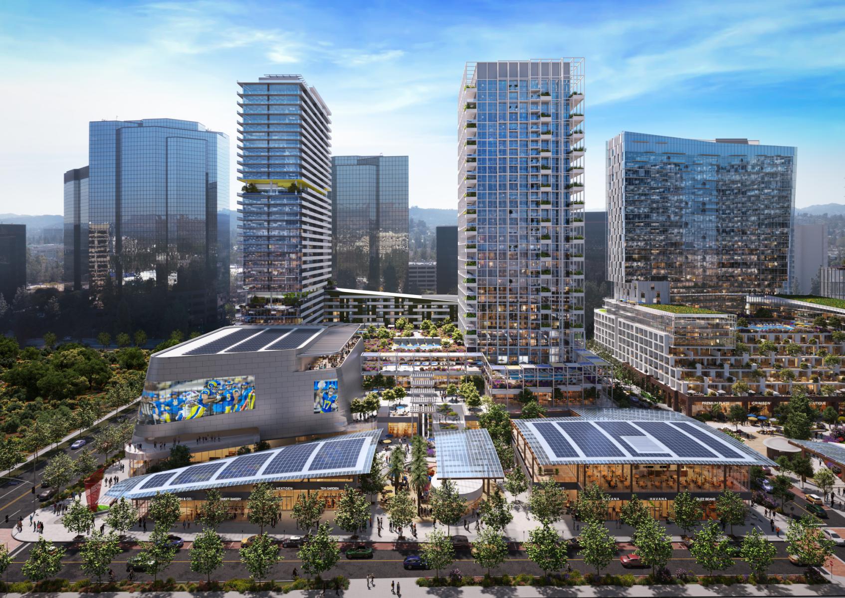 Warner Center mixed-use development daytime rendering